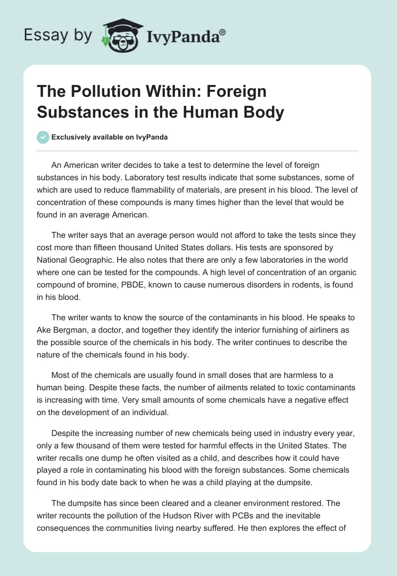 The Pollution Within: Foreign Substances in the Human Body. Page 1