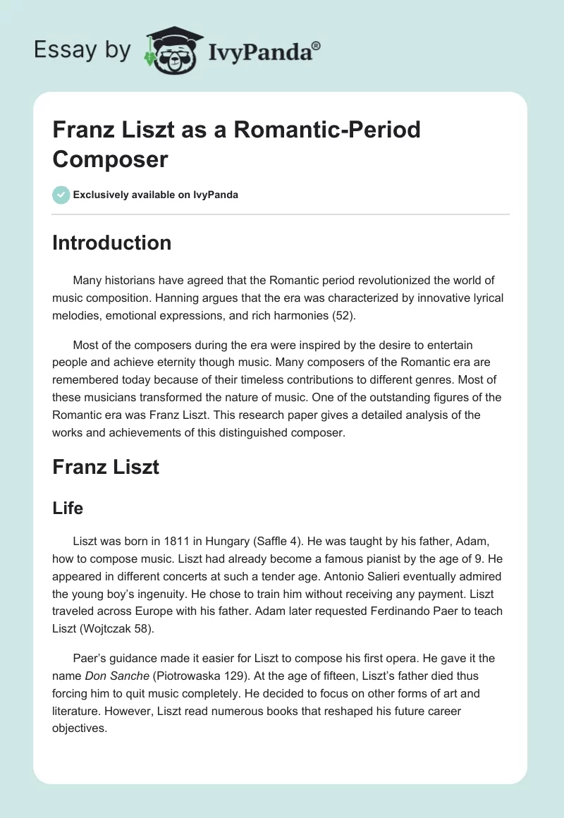 Franz Liszt as a Romantic-Period Composer. Page 1