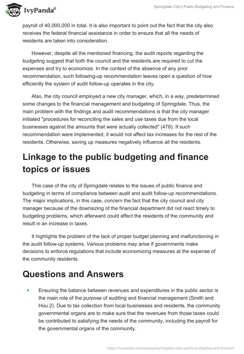Springdale City's Public Budgeting and Finance. Page 2
