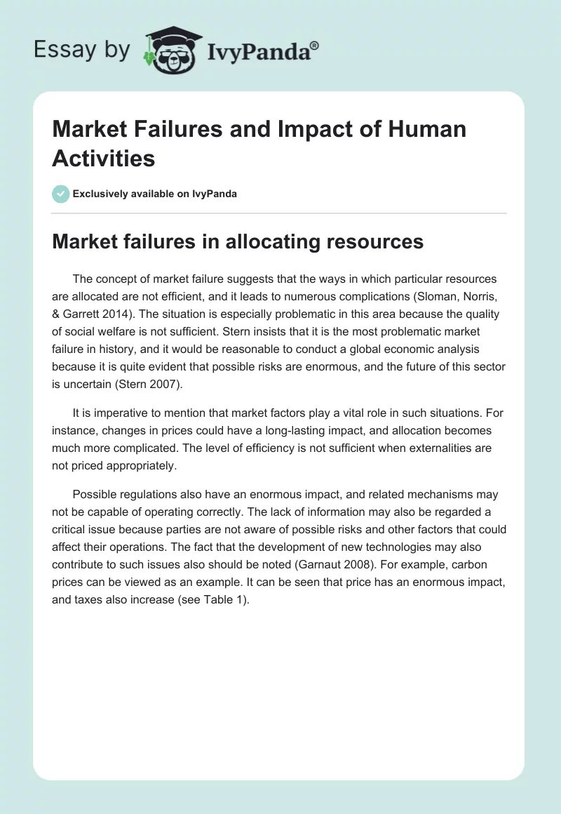 Market Failures and Impact of Human Activities. Page 1