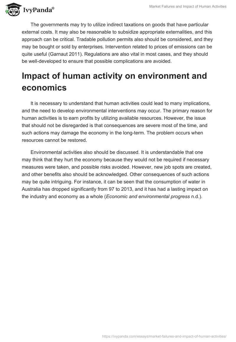 Market Failures and Impact of Human Activities. Page 3