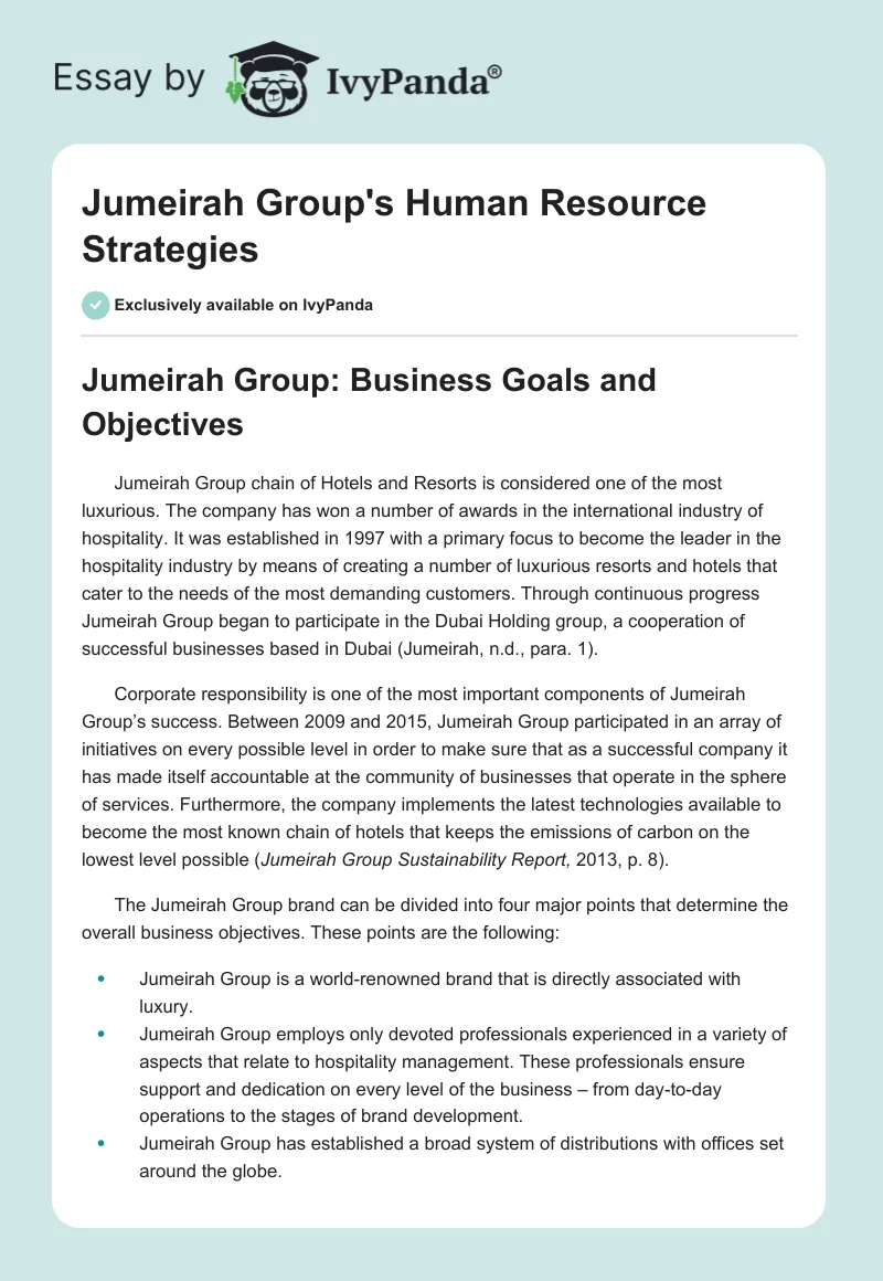 Jumeirah Group's Human Resource Strategies. Page 1