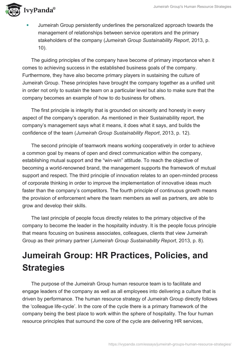Jumeirah Group's Human Resource Strategies. Page 2