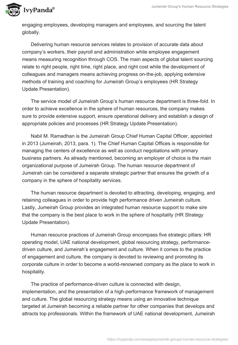 Jumeirah Group's Human Resource Strategies. Page 3