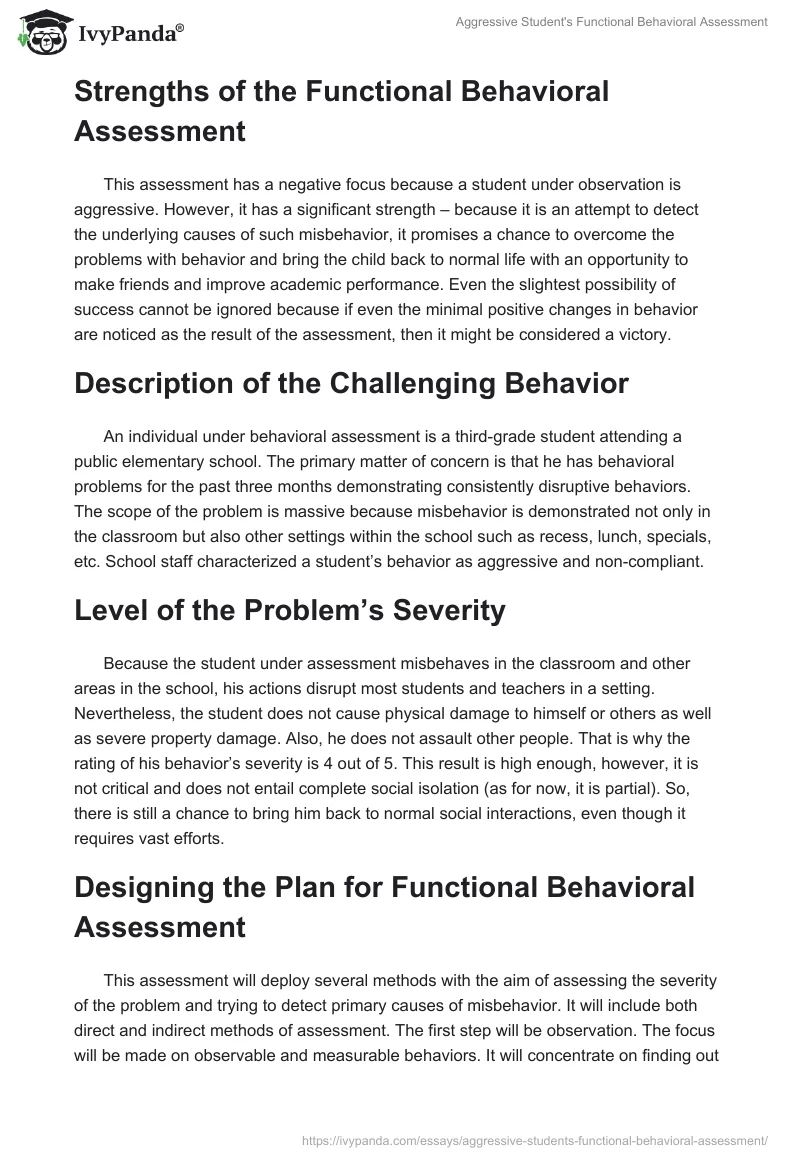Aggressive Student's Functional Behavioral Assessment. Page 2