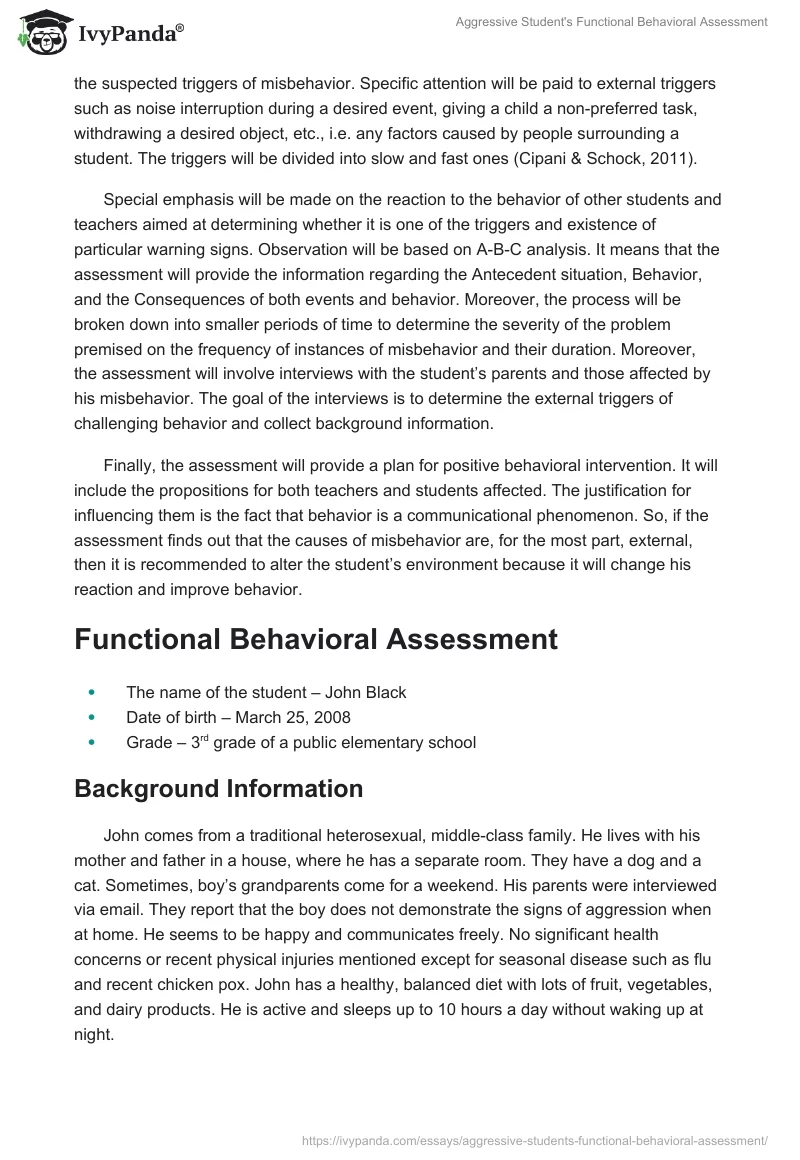 Aggressive Student's Functional Behavioral Assessment. Page 3