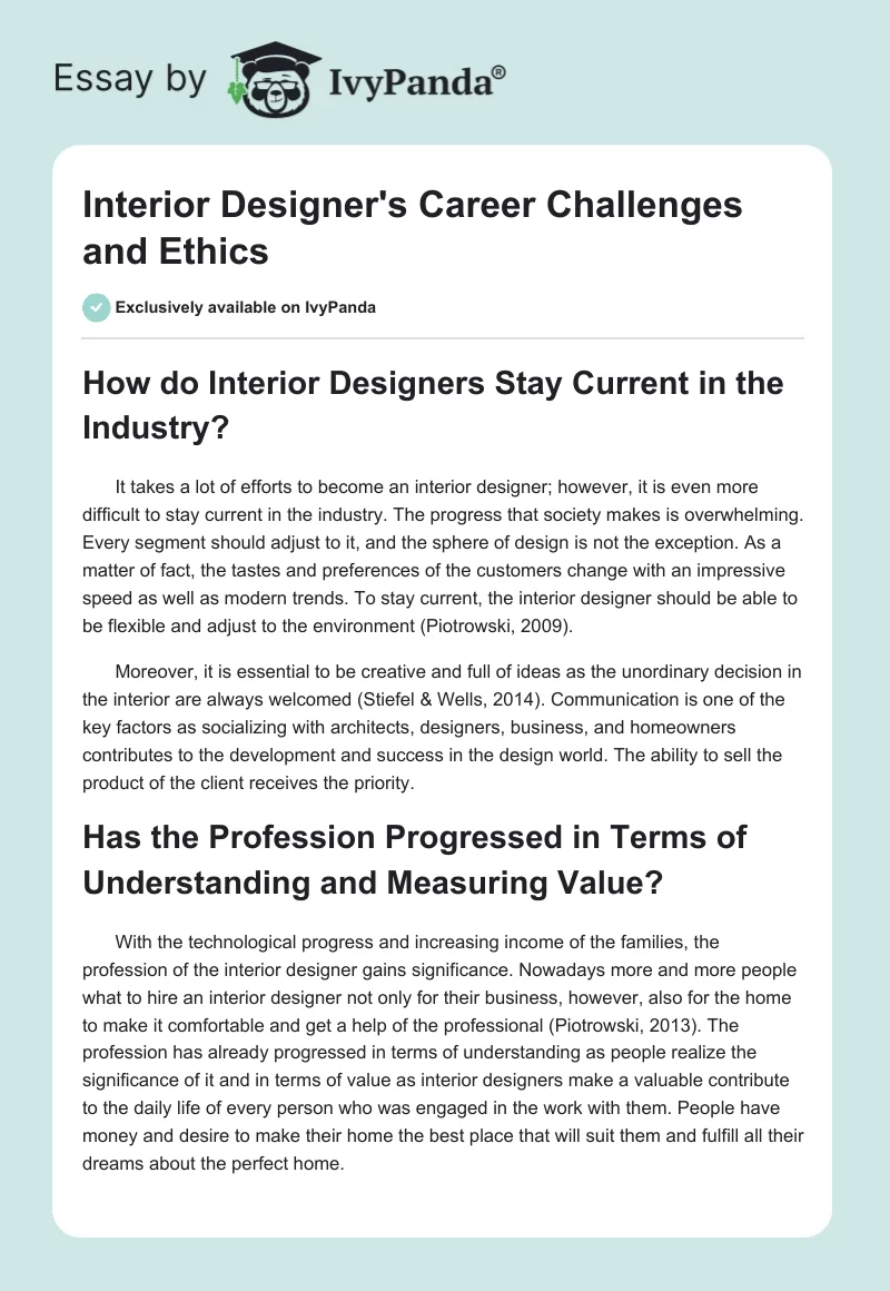 Interior Designer's Career Challenges and Ethics. Page 1