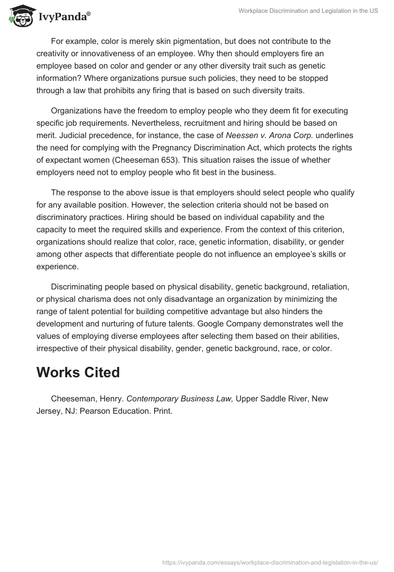 Workplace Discrimination and Legislation in the US. Page 2