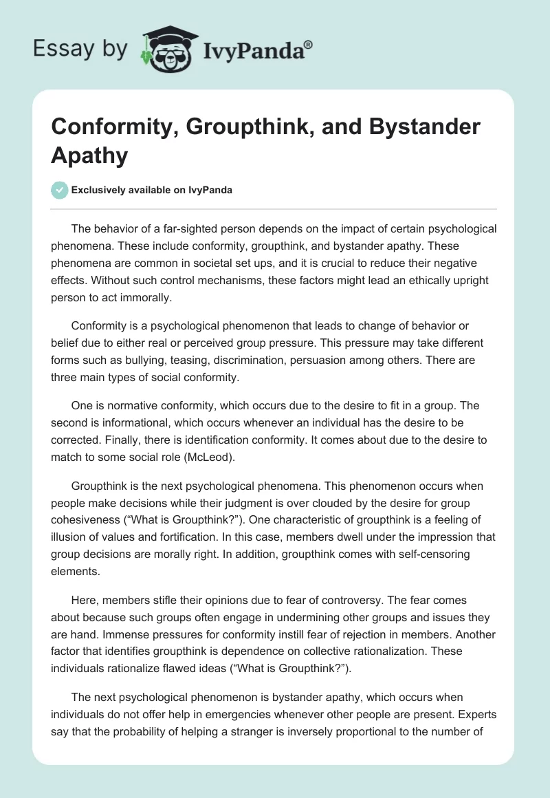 Conformity, Groupthink, and Bystander Apathy. Page 1