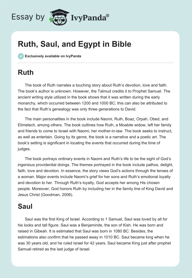 Ruth, Saul, and Egypt in Bible. Page 1