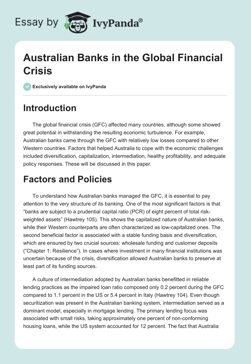 Australian Banks in the Global Financial Crisis. Page 1