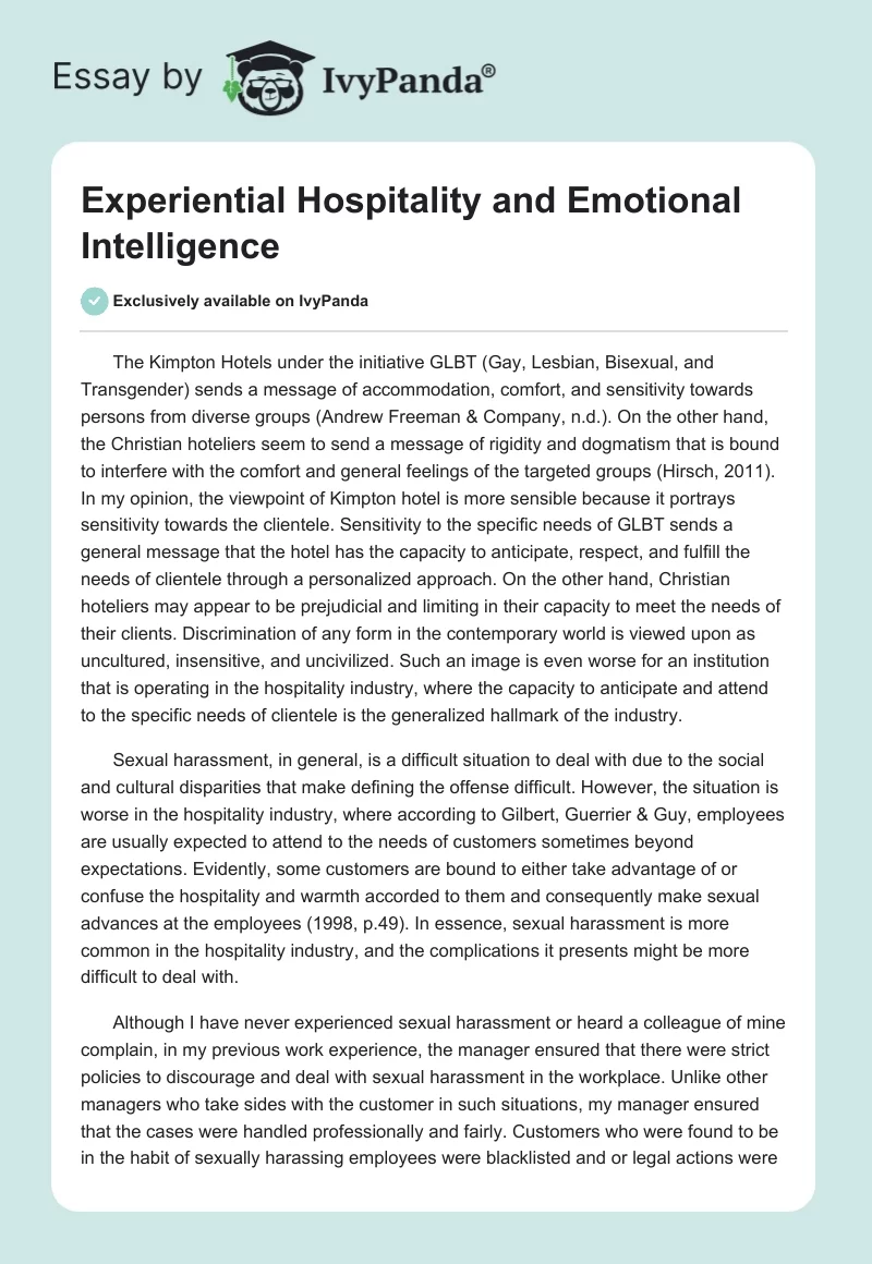 Experiential Hospitality and Emotional Intelligence. Page 1