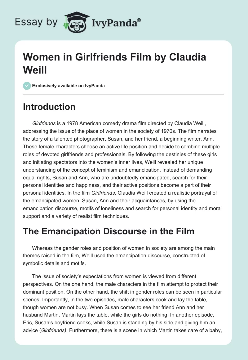 Women in "Girlfriends" Film by Claudia Weill. Page 1