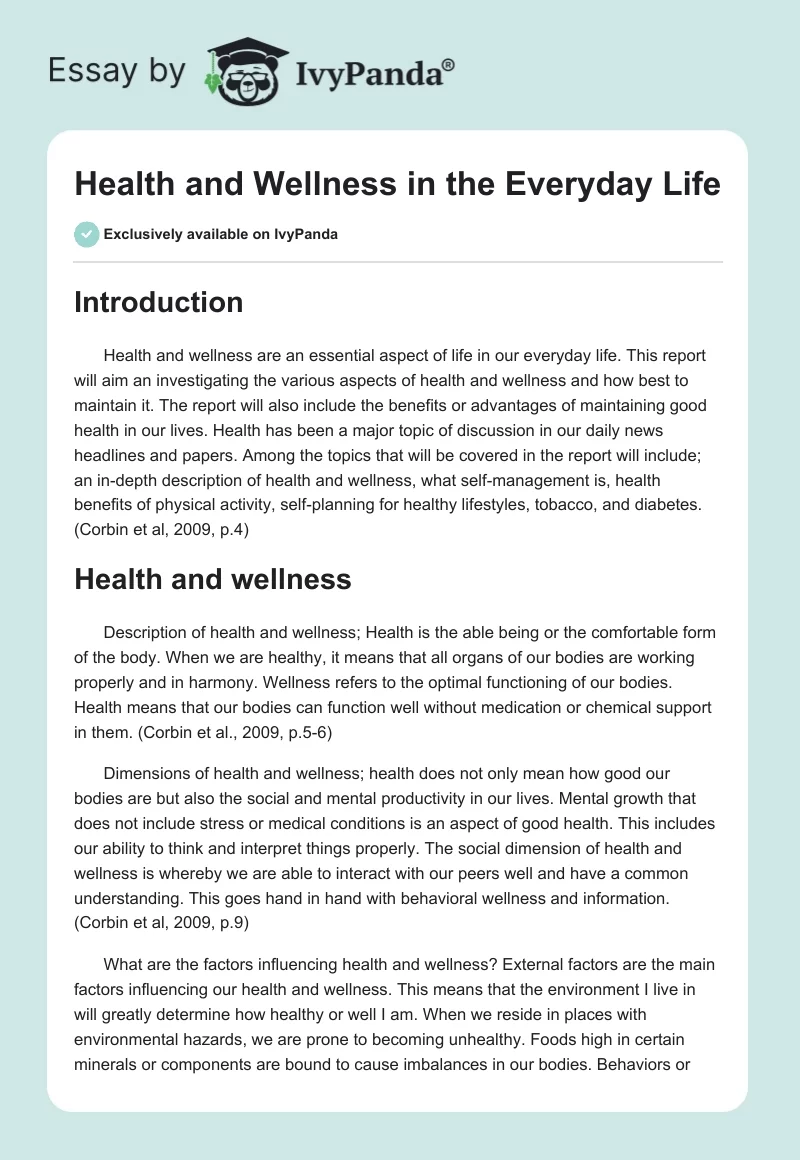 Health and Wellness in the Everyday Life. Page 1