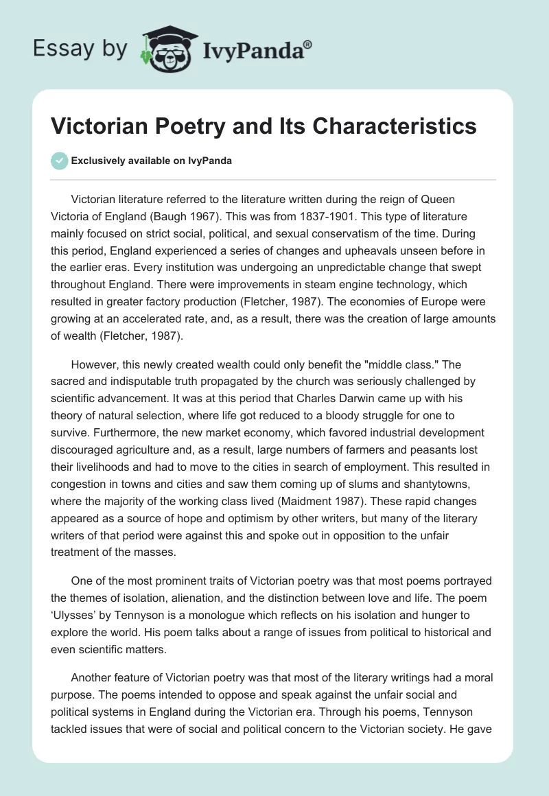Victorian Poetry and Its Characteristics. Page 1