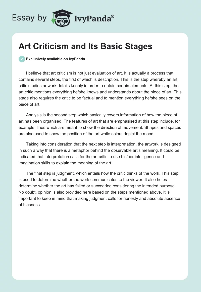 Art Criticism and Its Basic Stages. Page 1
