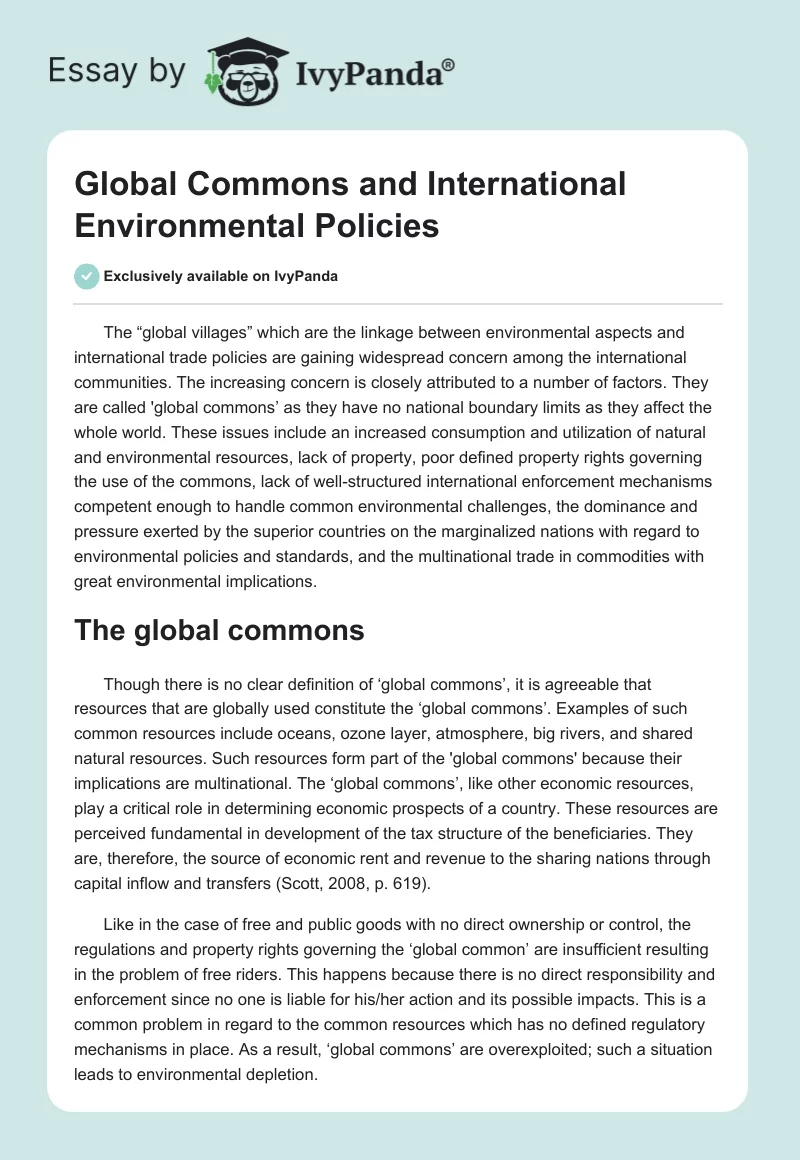 Global Commons and International Environmental Policies. Page 1