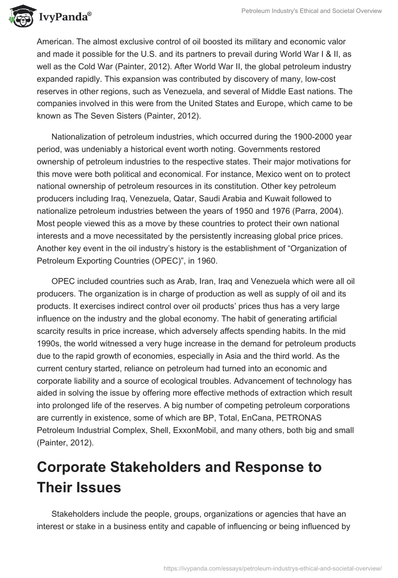 Petroleum Industry's Ethical and Societal Overview. Page 2