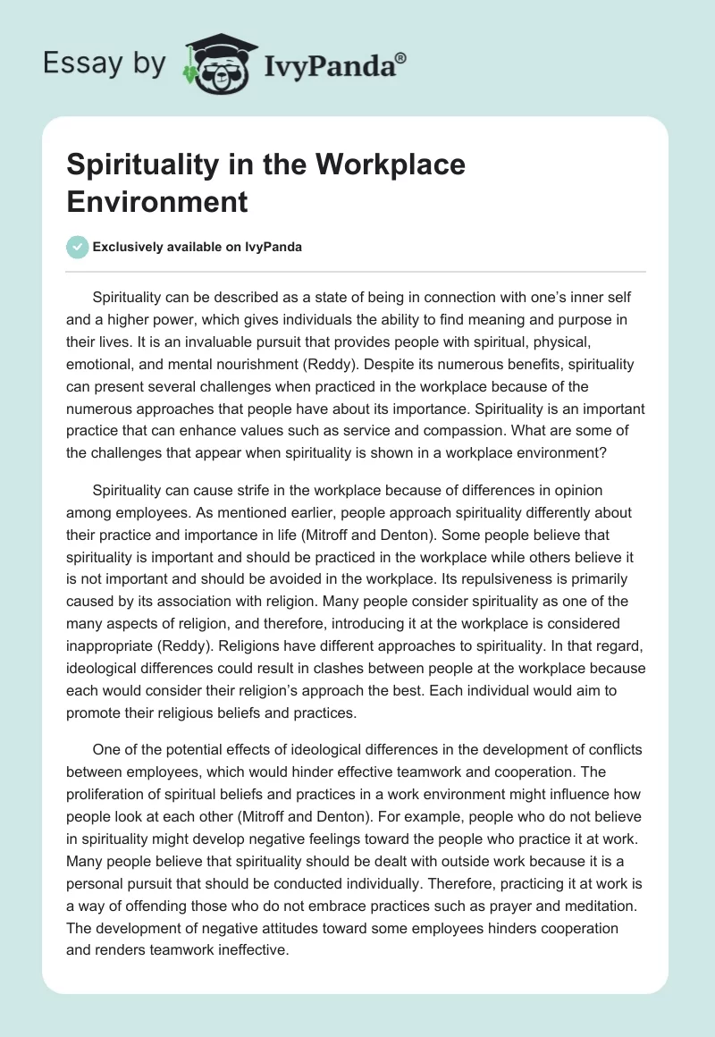 Spirituality in the Workplace Environment. Page 1