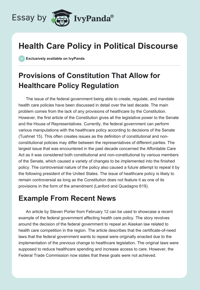 Health Care Policy in Political Discourse. Page 1