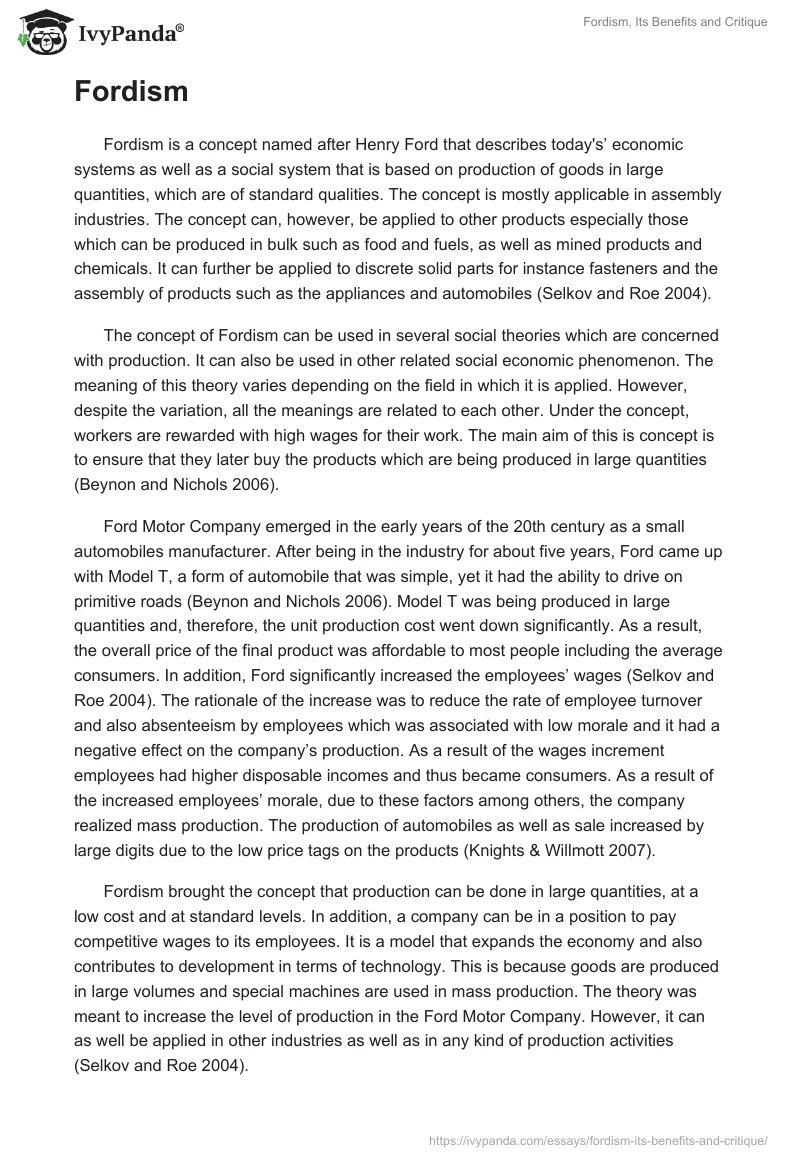 Fordism, Its Benefits and Critique. Page 2