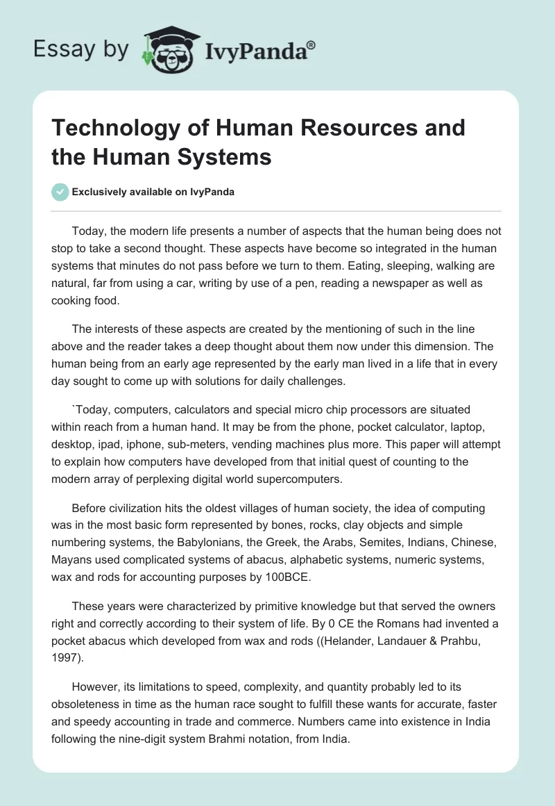 Technology of Human Resources and the Human Systems. Page 1