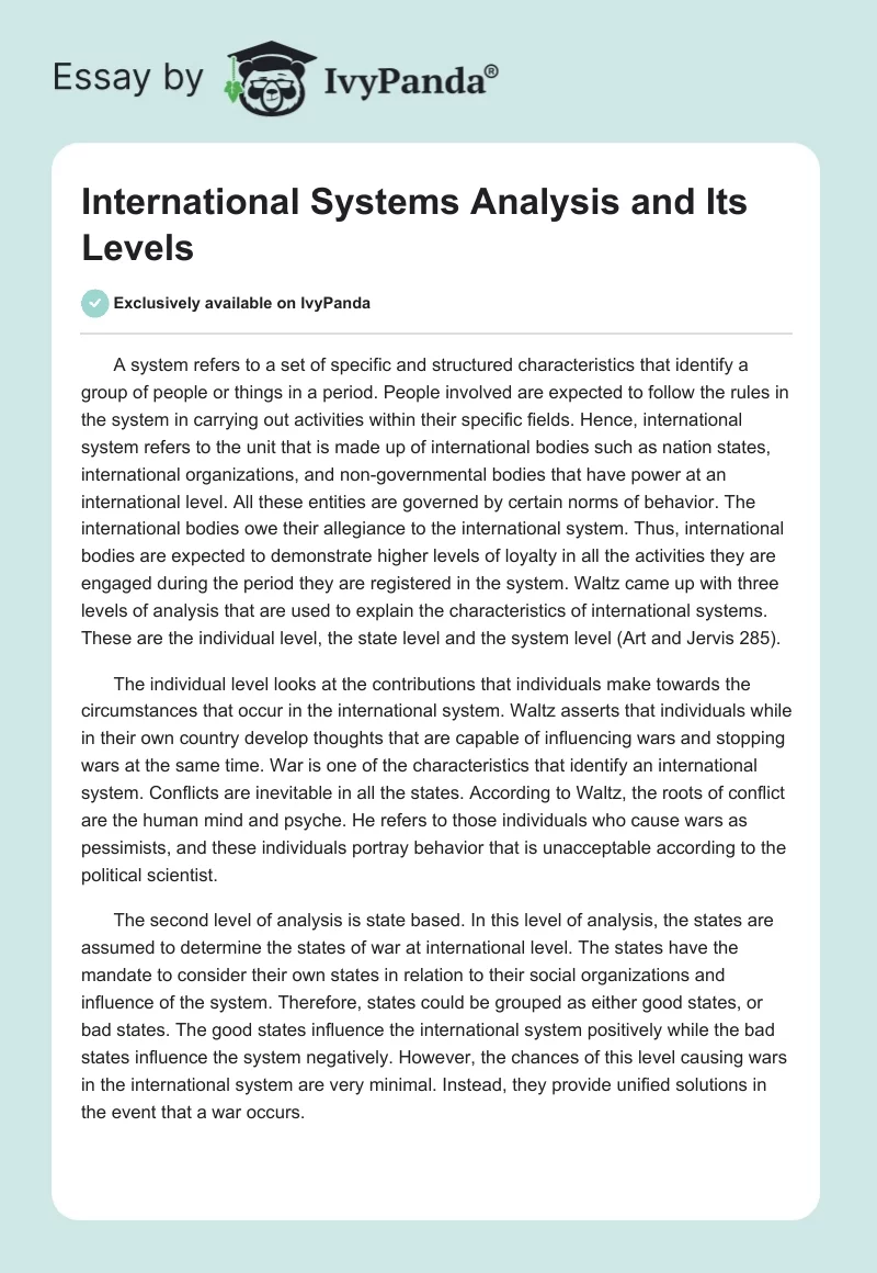 International Systems Analysis and Its Levels. Page 1