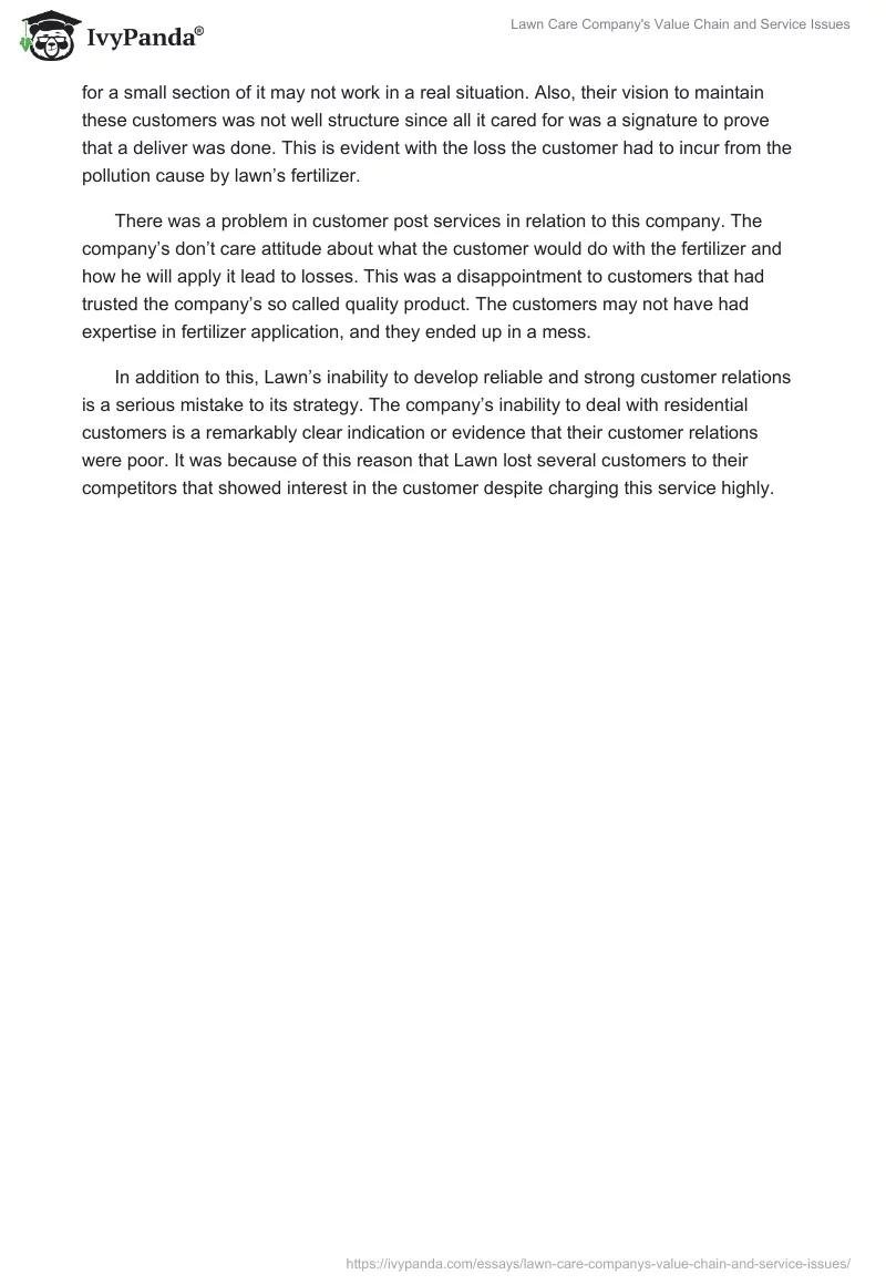 Lawn Care Company's Value Chain and Service Issues. Page 2