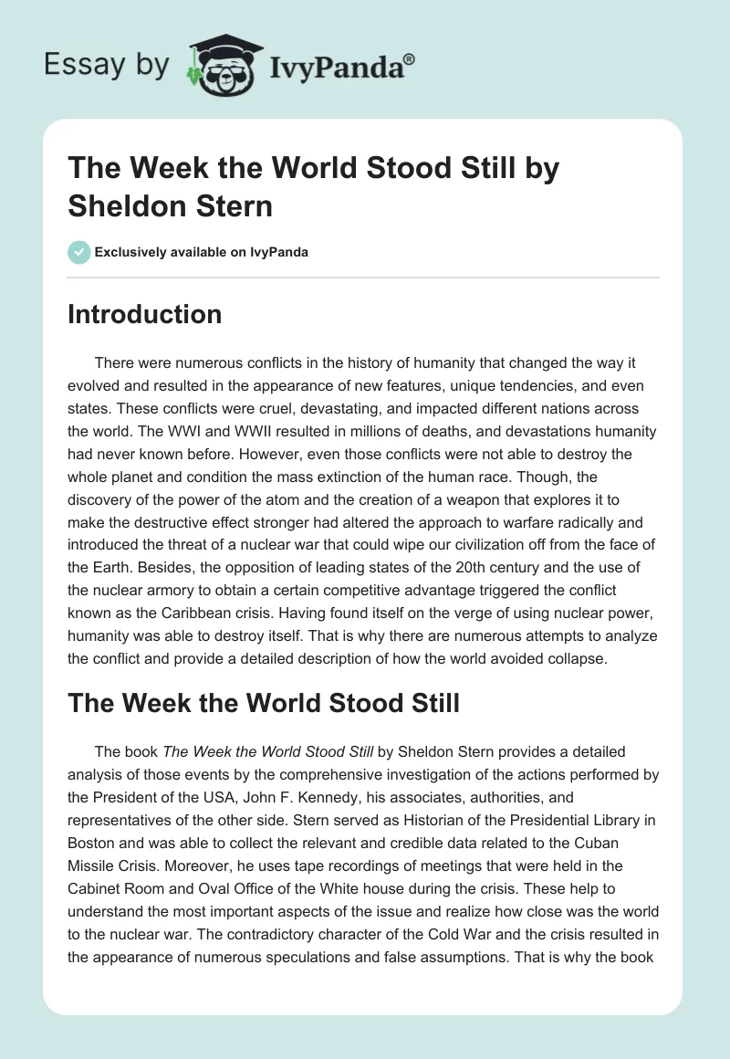 "The Week the World Stood Still" by Sheldon Stern. Page 1