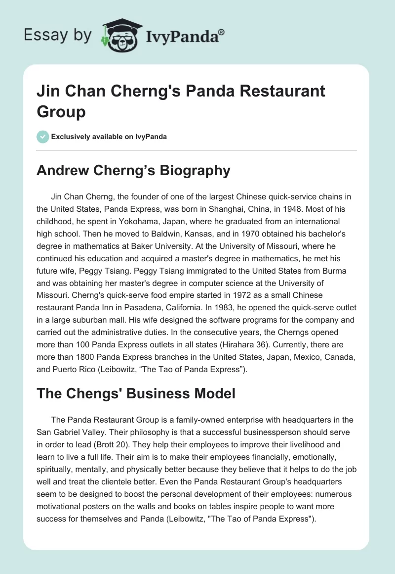 Jin Chan Cherng's Panda Restaurant Group. Page 1