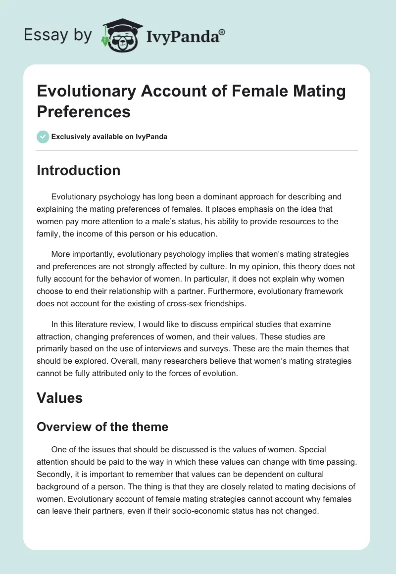 Evolutionary Account of Female Mating Preferences. Page 1