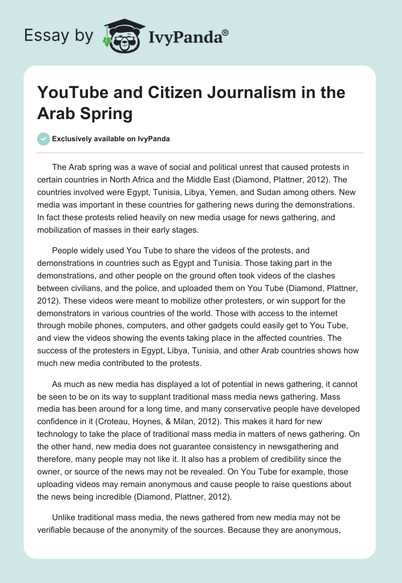 YouTube and Citizen Journalism in the Arab Spring. Page 1