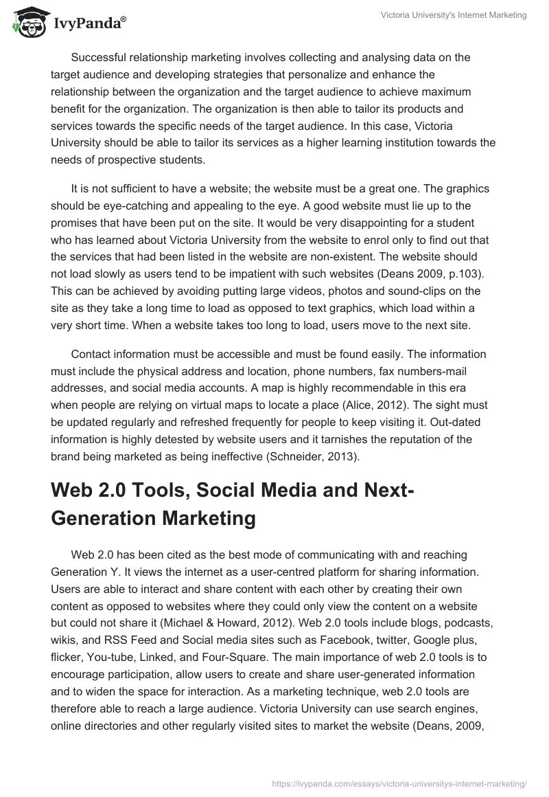 Victoria University's Internet Marketing. Page 2