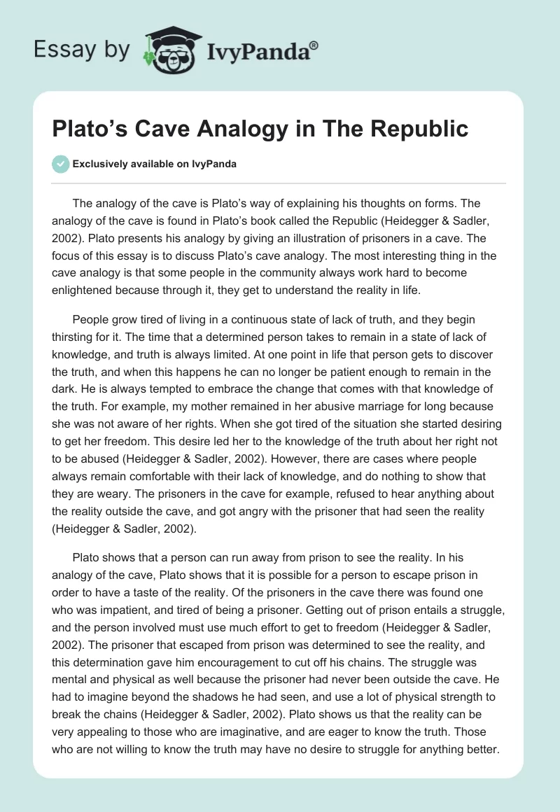 Plato’s Cave Analogy in "The Republic". Page 1