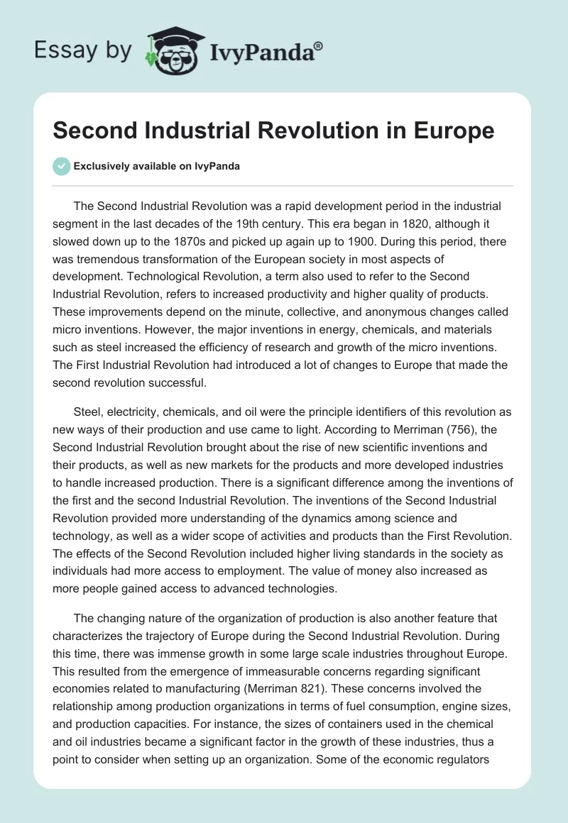 Second Industrial Revolution in Europe. Page 1