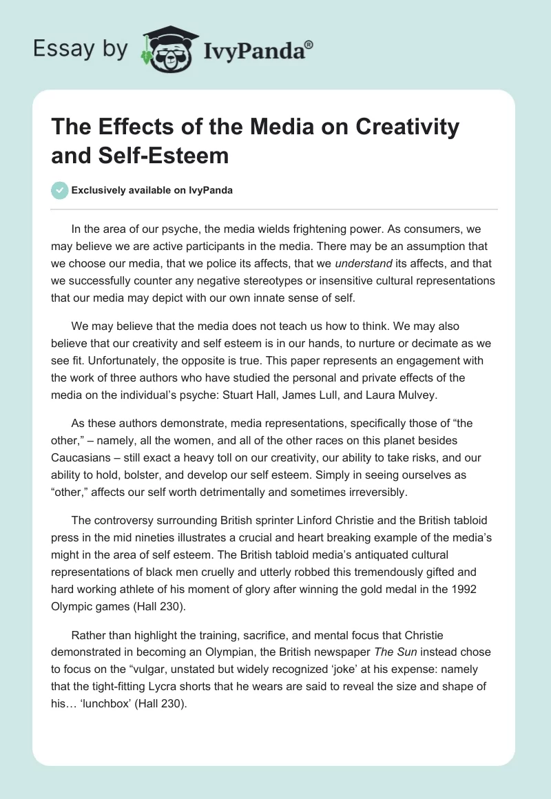 The Effects of the Media on Creativity and Self-Esteem. Page 1