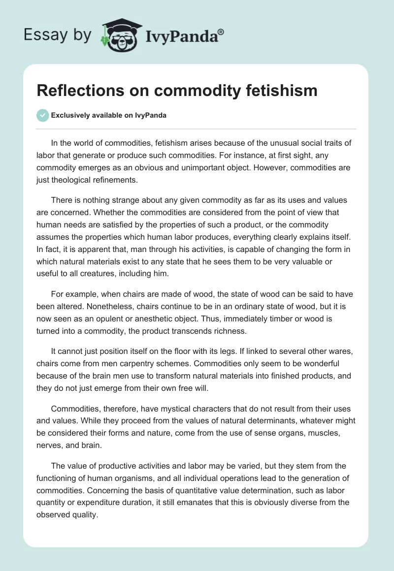 Reflections on commodity fetishism. Page 1