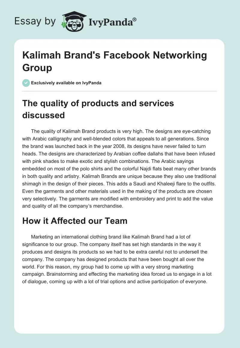 Kalimah Brand's Facebook Networking Group. Page 1