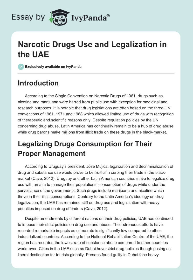 Narcotic Drugs Use and Legalization in the UAE. Page 1