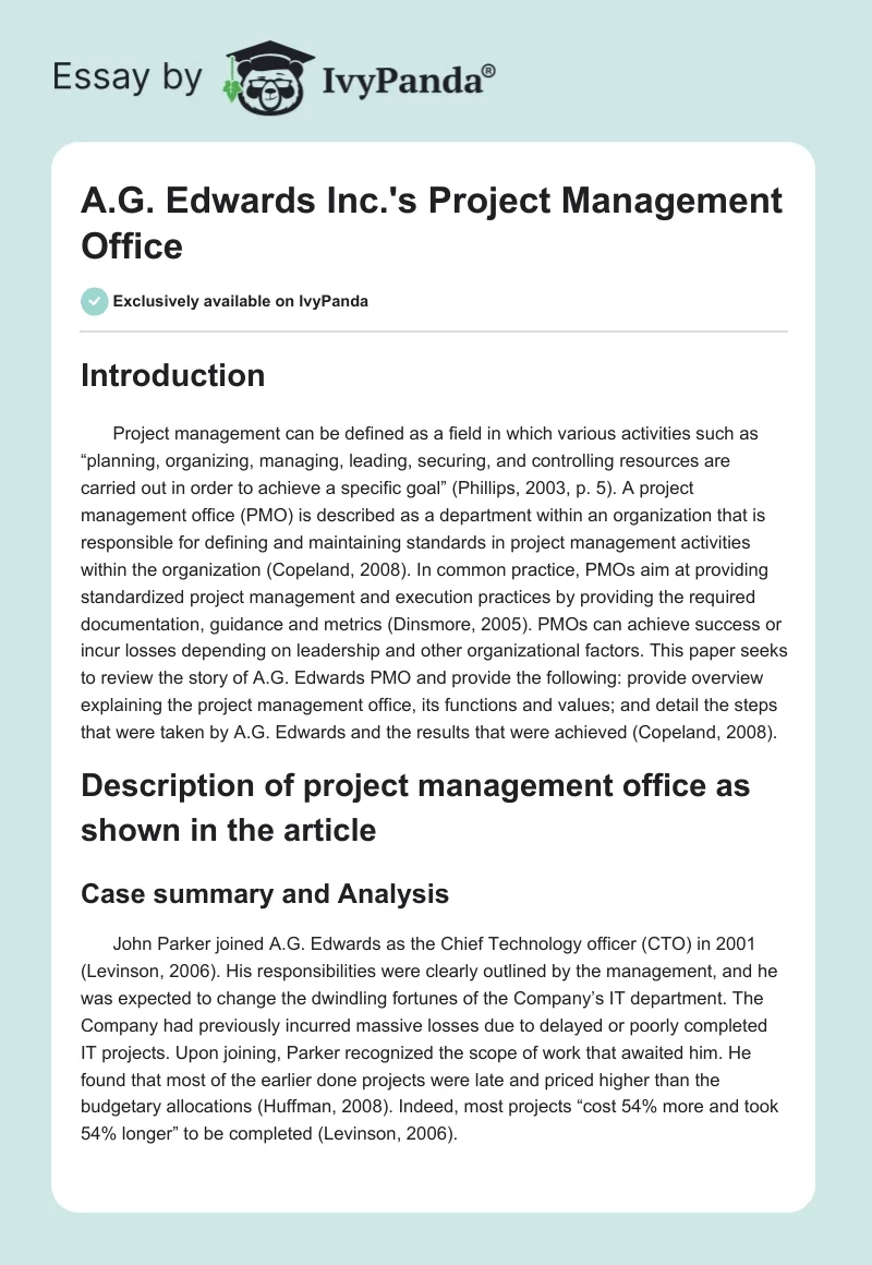 A.G. Edwards Inc.'s Project Management Office. Page 1