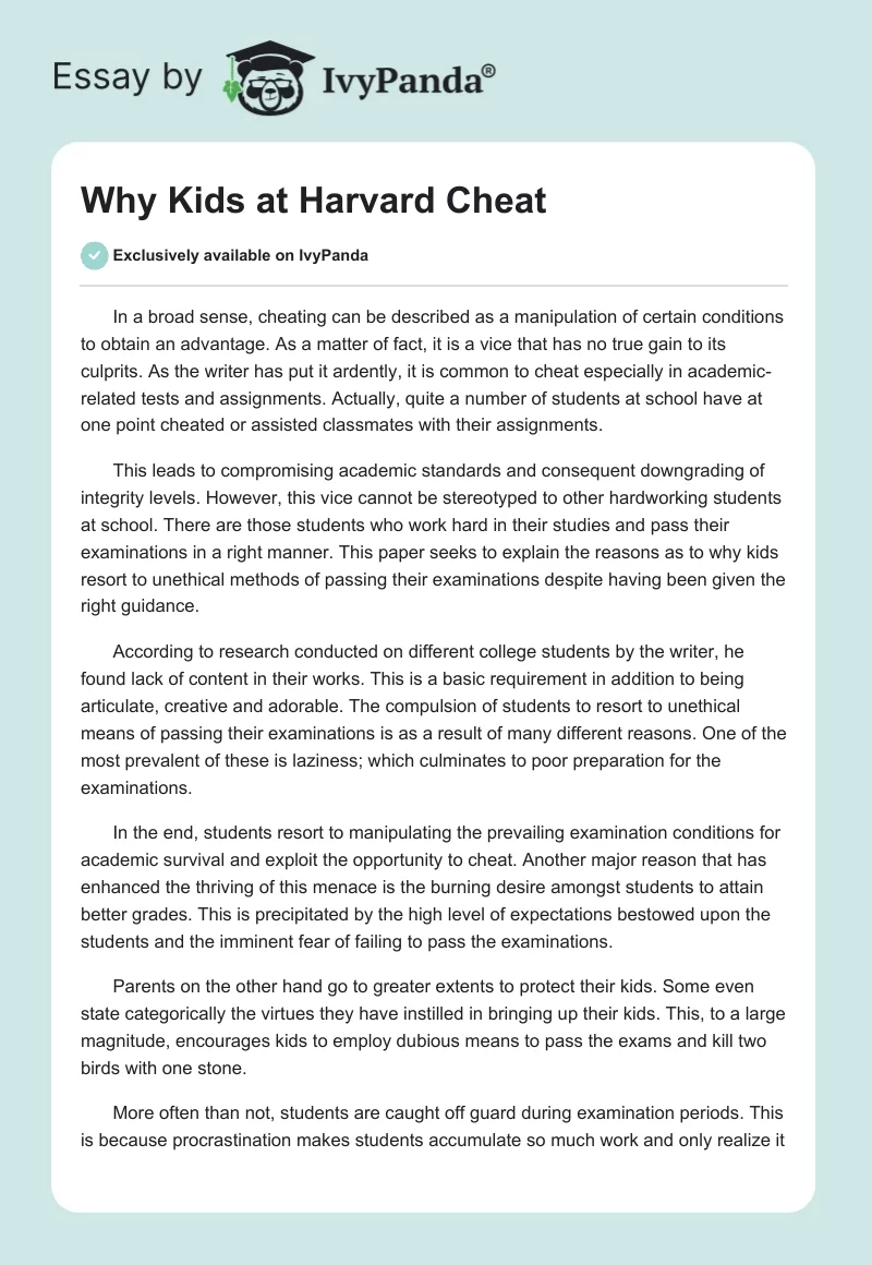 Why Kids at Harvard Cheat. Page 1