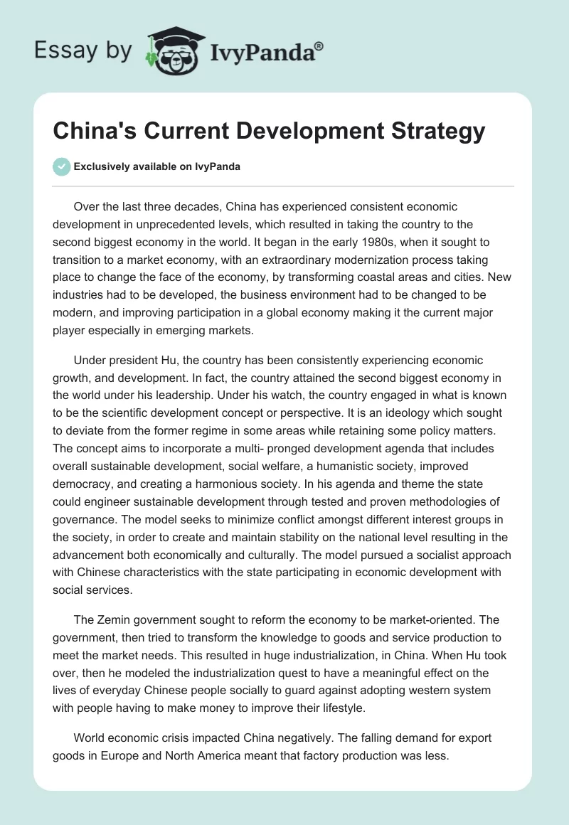 China's Current Development Strategy. Page 1