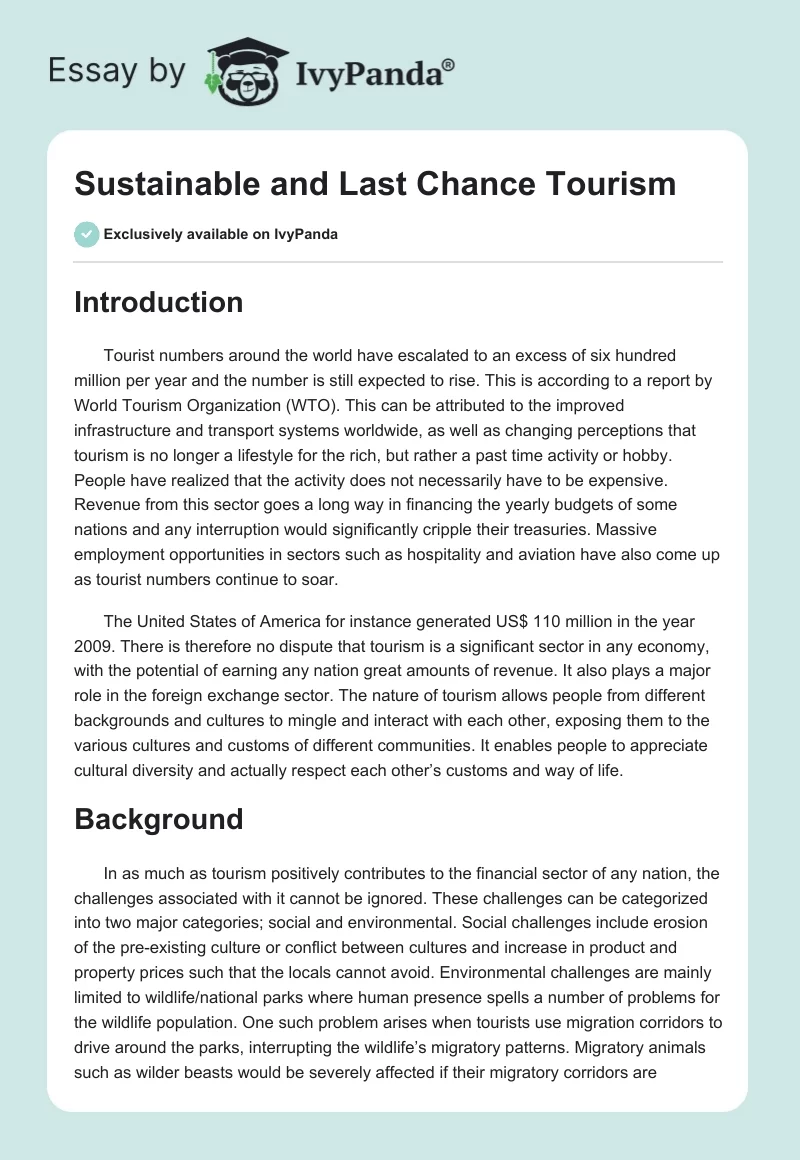 Sustainable and Last Chance Tourism. Page 1