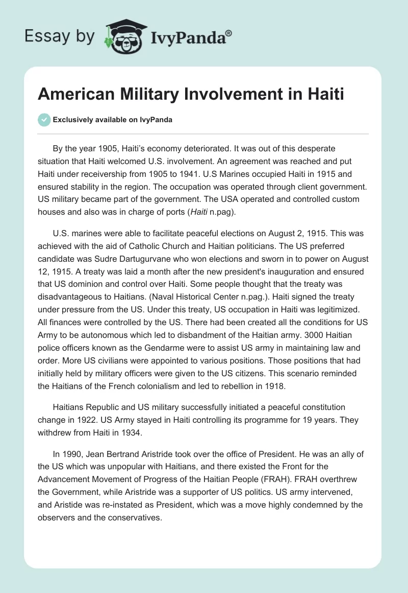 American Military Involvement in Haiti. Page 1