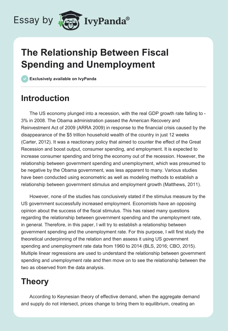 The Relationship Between Fiscal Spending and Unemployment. Page 1