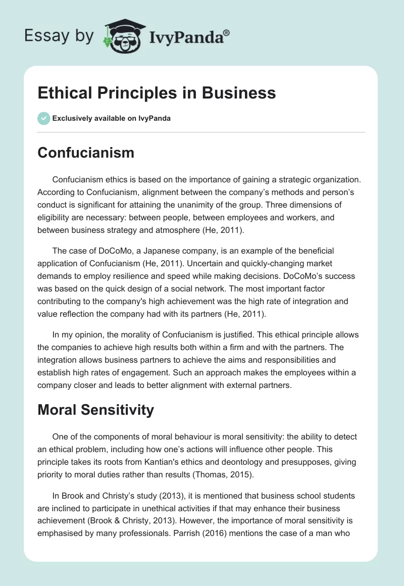 Ethical Principles in Business. Page 1