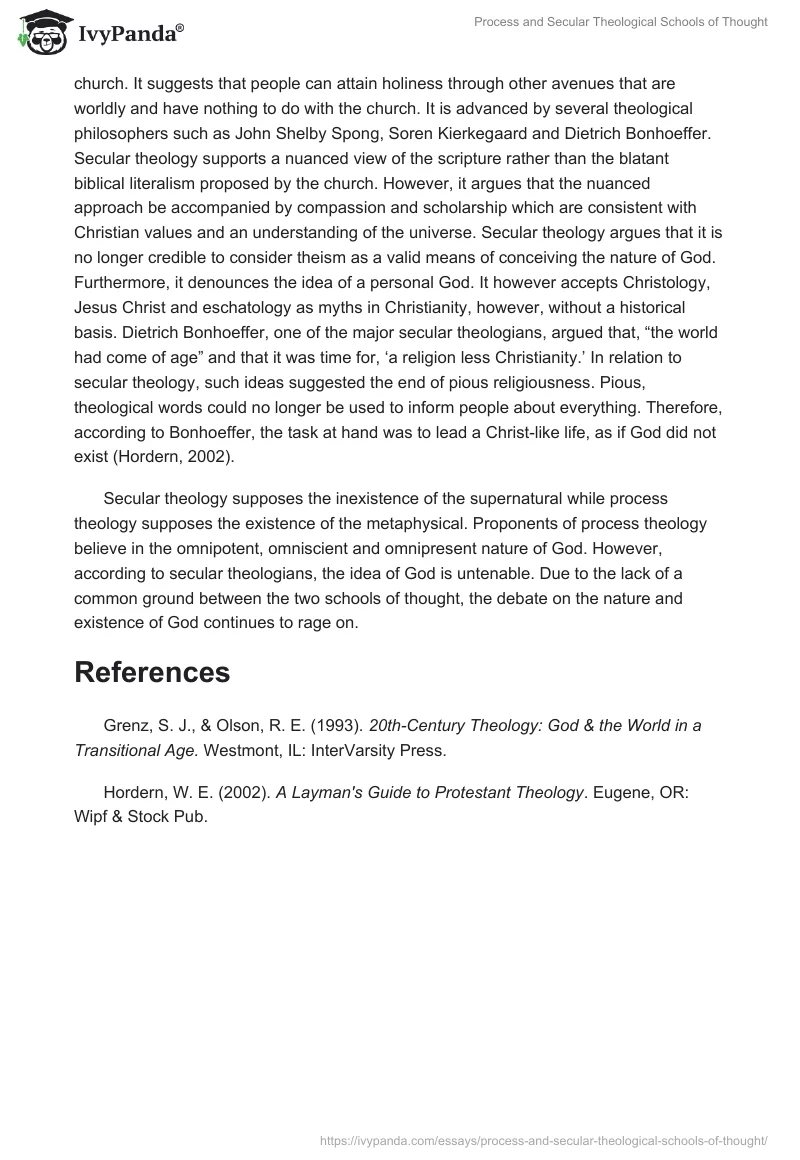 Process and Secular Theological Schools of Thought. Page 2