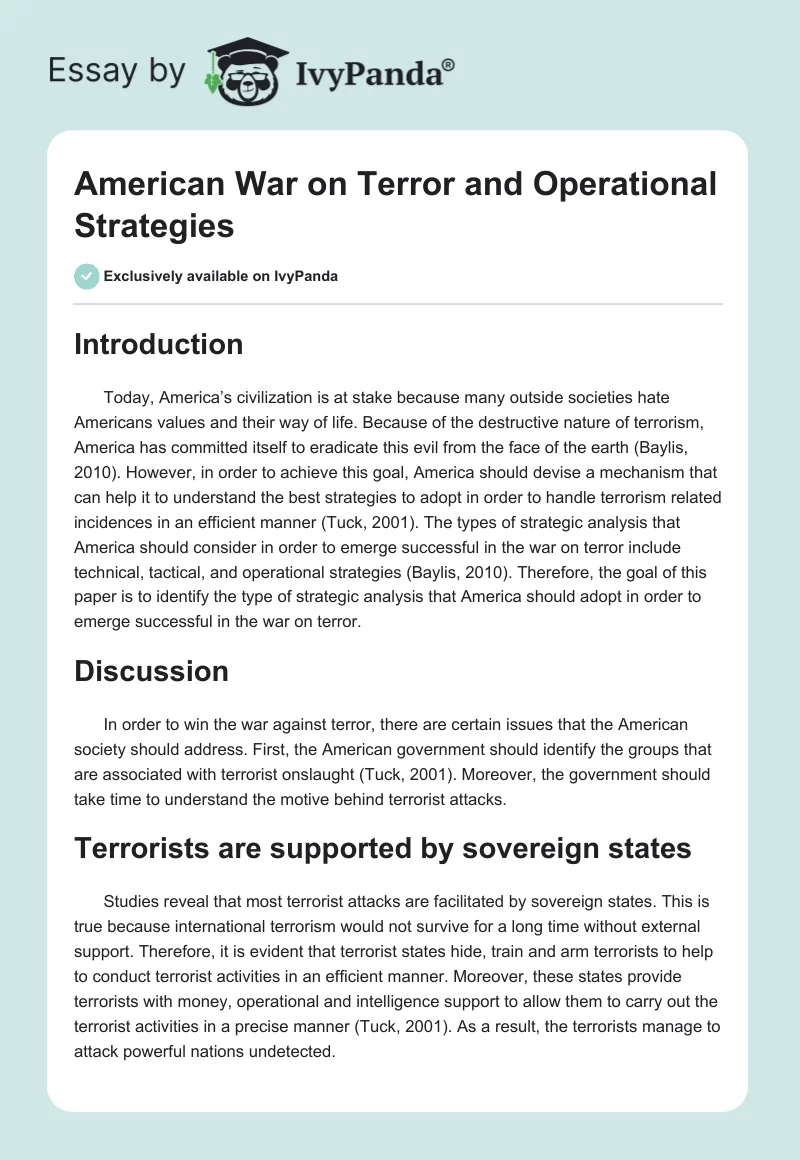 American War on Terror and Operational Strategies. Page 1