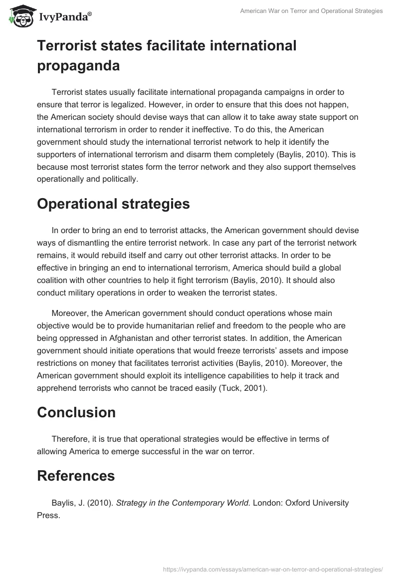 American War on Terror and Operational Strategies. Page 2