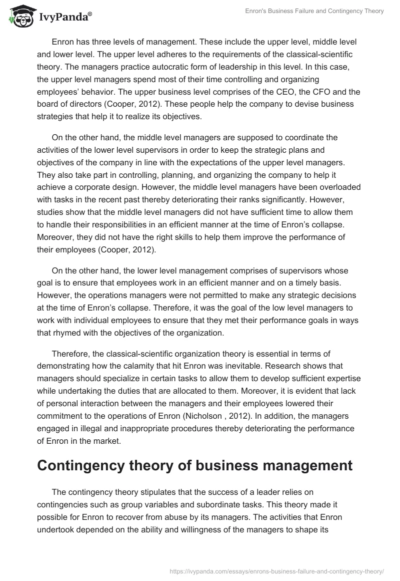 Enron's Business Failure and Contingency Theory. Page 2